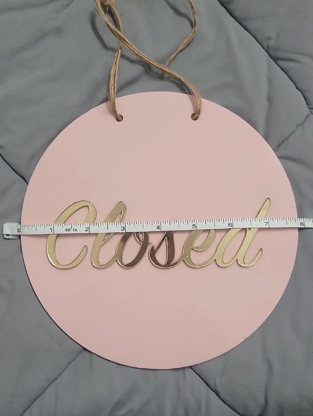Pink Round Hanging 'Open' Sign with Gold Lettering - Picture 3 of 5